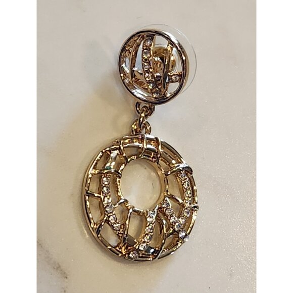 Goldtone Gloria Vanderbilt Round Drop Earrings With Rhinestone Accents - Picture 4 of 5